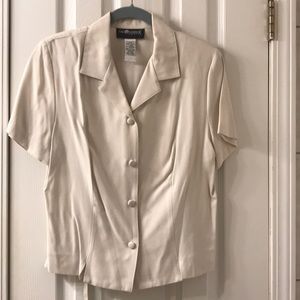 Beige Button Down Collared Short Sleeve Blouse